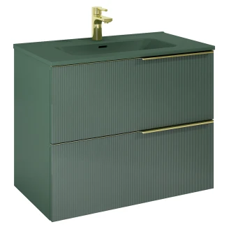 Badrumspaket Dubbel Tvättställsskåp Satin Grön Matt 160 cm med Dubbel Handfat & Två Speglar