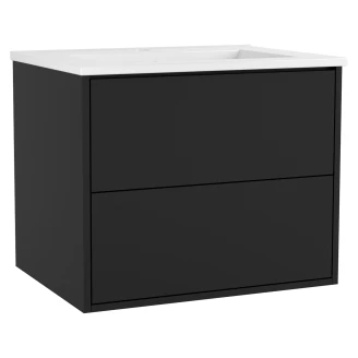 Tvättställsskåp <strong>Odea</strong>  Svart Matt 60 cm med Handfat Vit Blank
