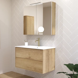 Tvättställsskåp <strong>Odea</strong>  Trä Ljus Matt 80 cm med Handfat Vit Blank