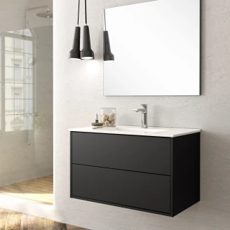 Tvättställsskåp <strong>Odea</strong>  Svart Matt 80 cm med Handfat Vit Blank