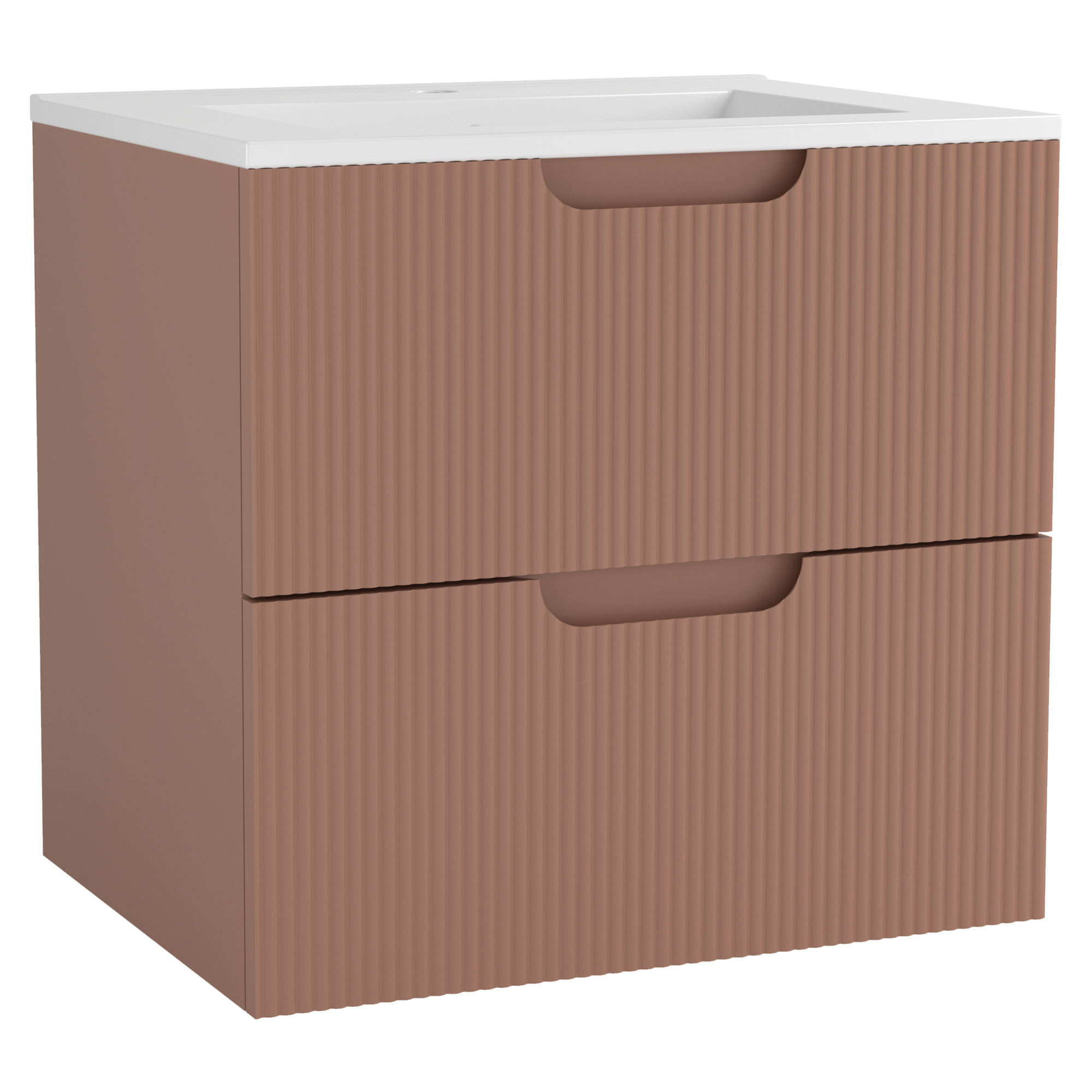 Tvättställsskåp Asta Terrakotta Matt 60 cm med Handfat Vit Blank
