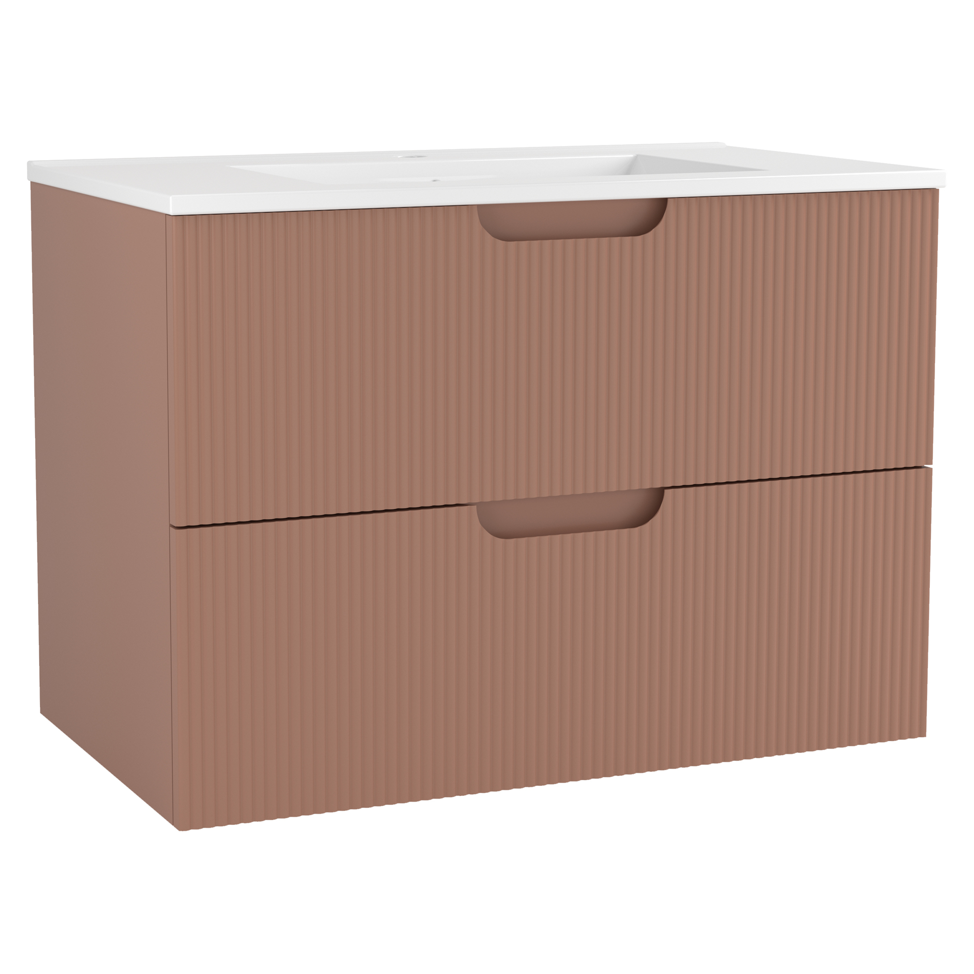 Tvättställsskåp Asta Terrakotta Matt 80 cm med Handfat Vit Blank