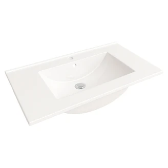 Tvättställsskåp Asta Trä Ljus Matt 80 cm med Handfat Vit Blank