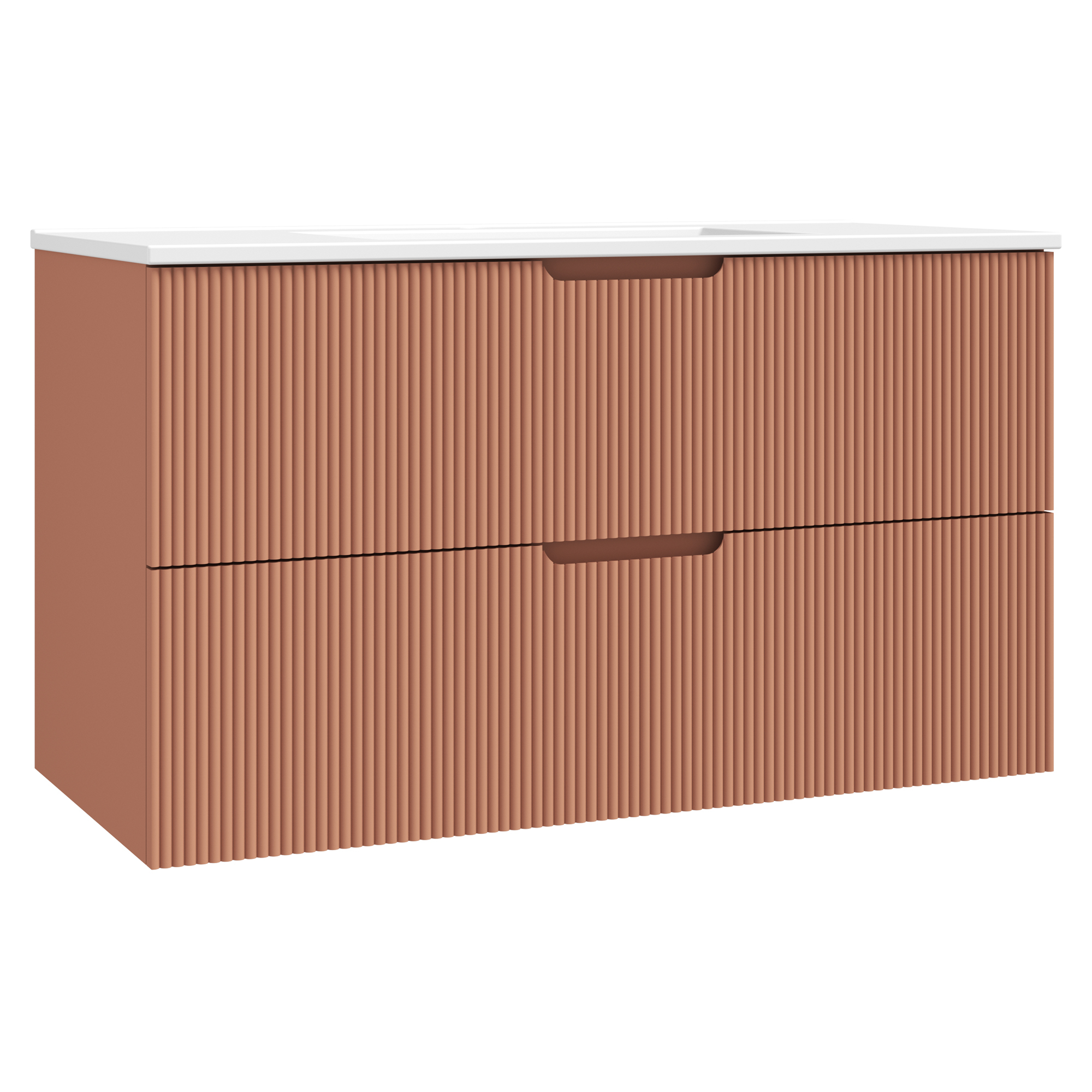 Tvättställsskåp Asta Terrakotta Matt 100 cm med Handfat Vit Blank