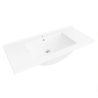 Tvättställsskåp Asta Trä Ljus Matt 100 cm med Handfat Vit Blank