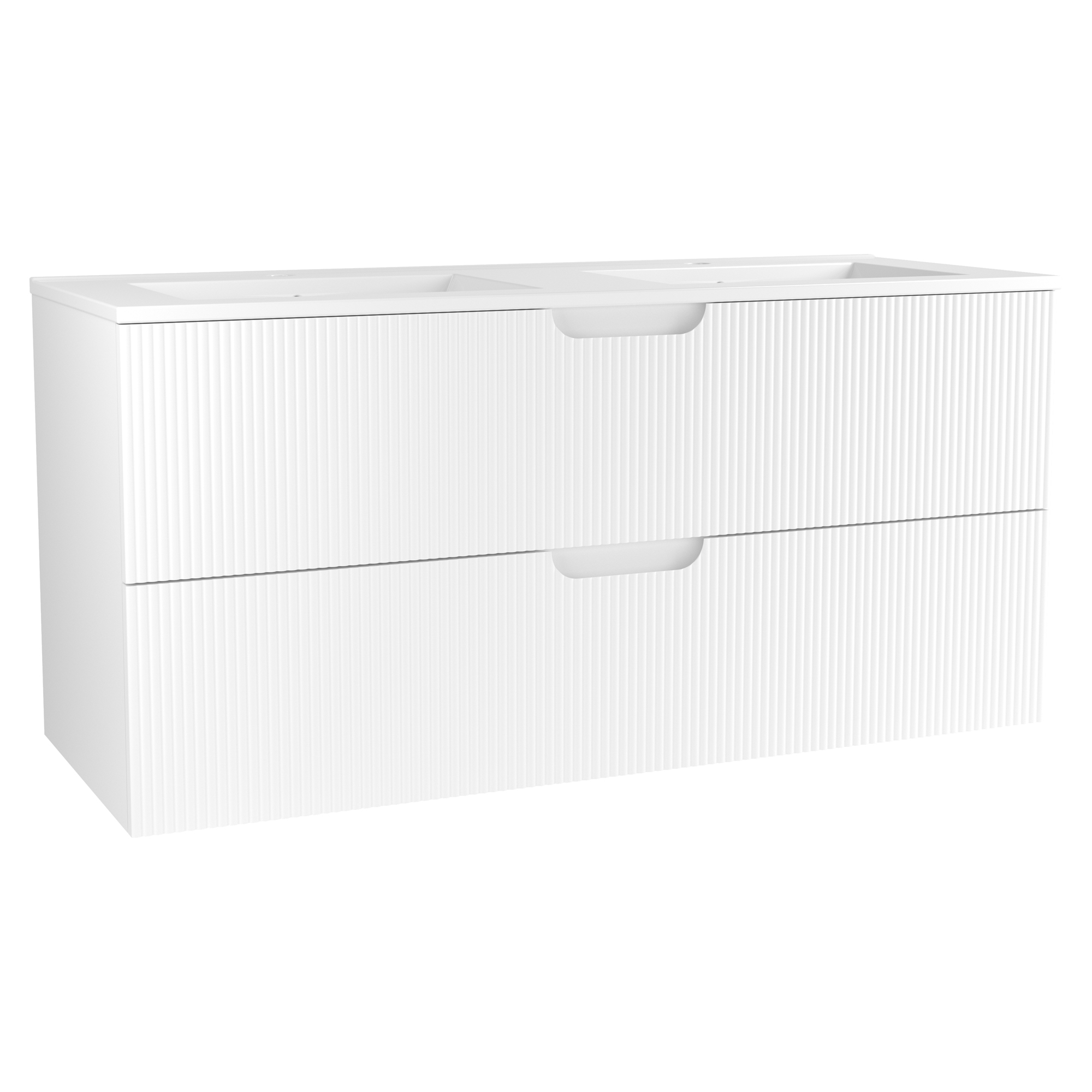 Tvättställsskåp Asta Vit Matt 120 cm med Dubbel Handfat Vit Blank