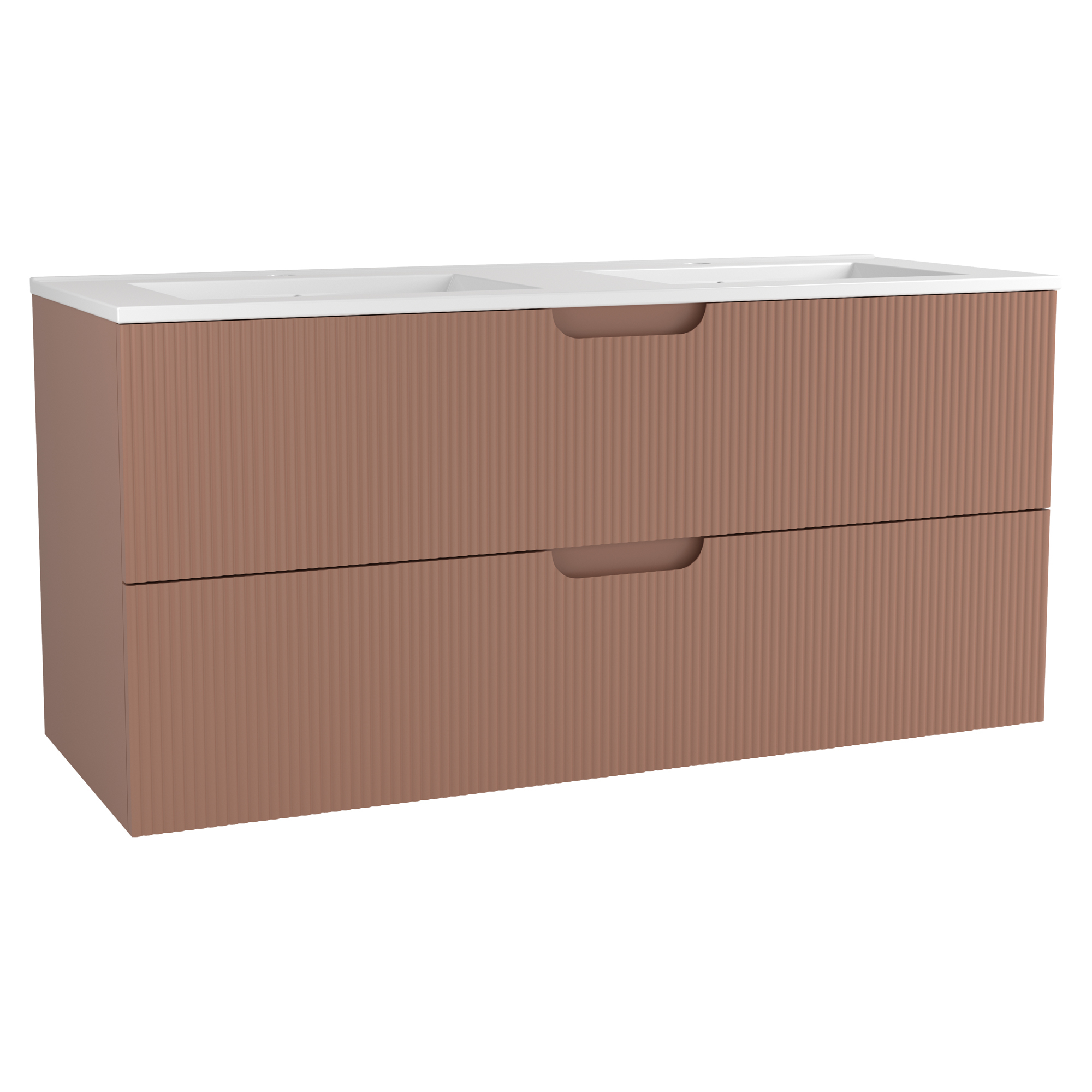 Tvättställsskåp Asta Terrakotta Matt 120 cm med Dubbel Handfat Vit Blank