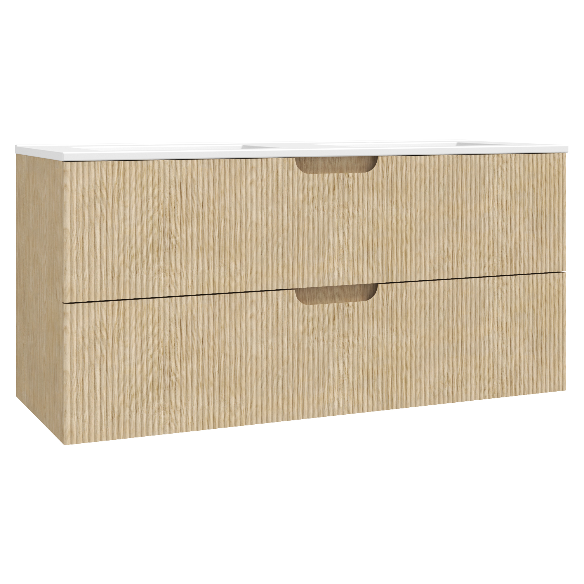 Tvättställsskåp Asta Trä Ljus Matt 120 cm med Dubbel Handfat Vit Blank