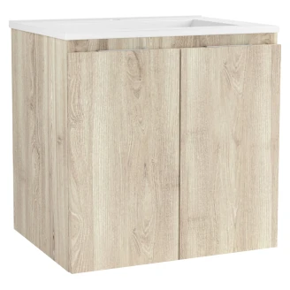 Tvättställsskåp <strong>Virma</strong>  Trä Ljus Matt 60 cm med Handfat Vit Blank