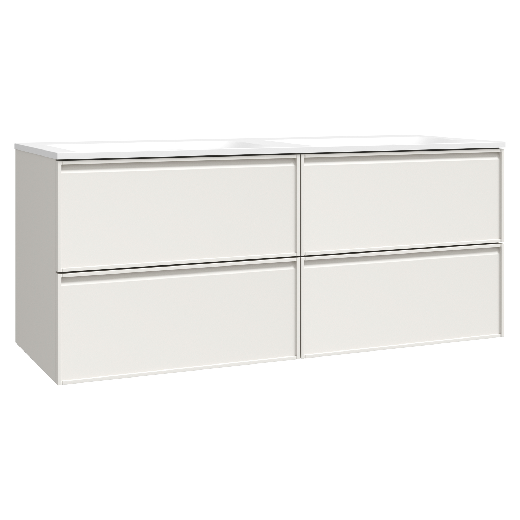 Tvättställsskåp Isla Elfenbensvit Matt 120 cm med Dubbel Handfat Vit Blank
