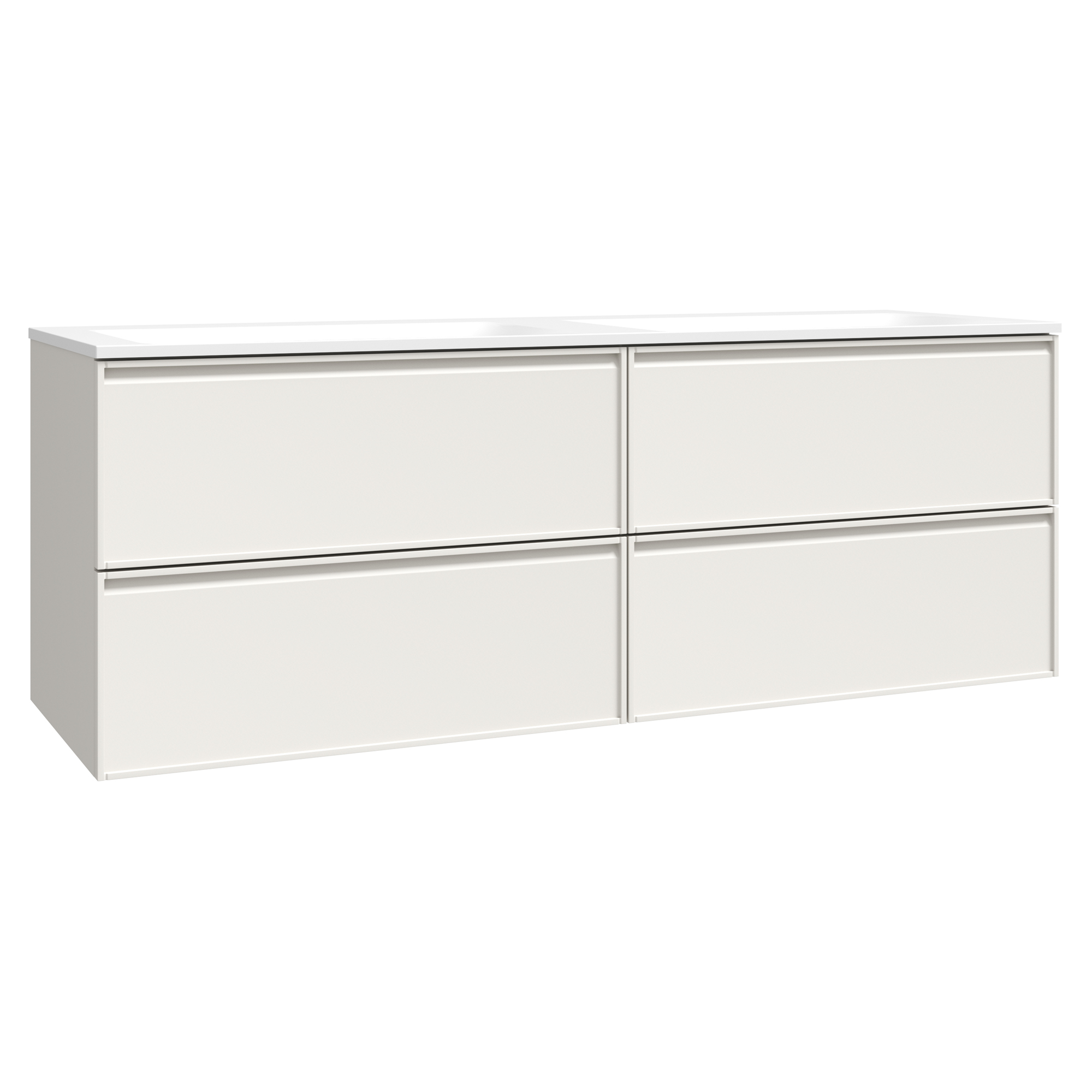 Tvättställsskåp Isla Elfenbensvit Matt 140 cm med Dubbel Handfat Vit Blank