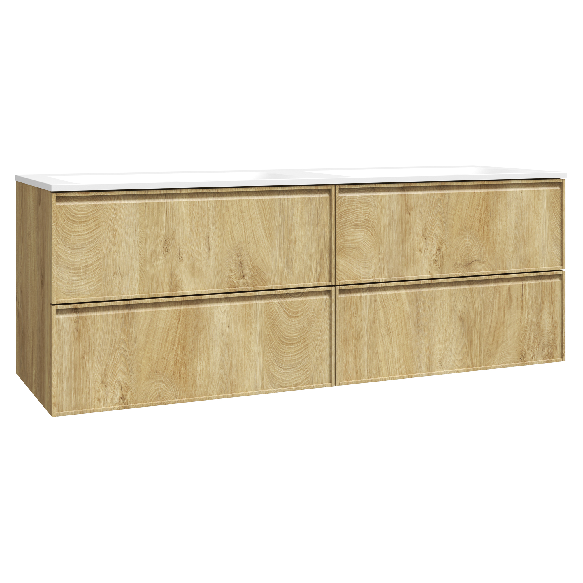 Tvättställsskåp Isla Trä Matt 140 cm med Dubbel Handfat Vit Blank