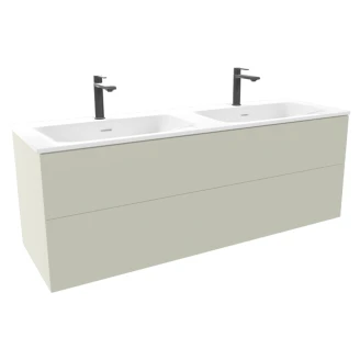 Tvättställsskåp <strong>Rima</strong>  Mandel Matt 140 cm med Dubbel Handfat Vit Blank