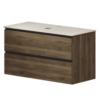 Tvättställsskåp Walnut Luna Trä 100 cm med Cosentino Bänkskiva Silestone Ljusbeige Polerad