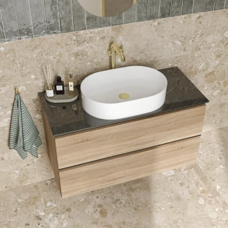 Tvättställsskåp Ek Luna Trä 100 cm med Cosentino Bänkskiva Silestone Brun Polerad