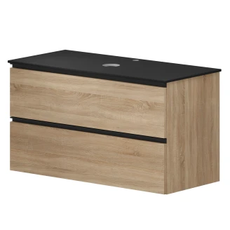 Tvättställsskåp Ek Luna Trä 100 cm med Cosentino Bänkskiva Dekton Svart Matt