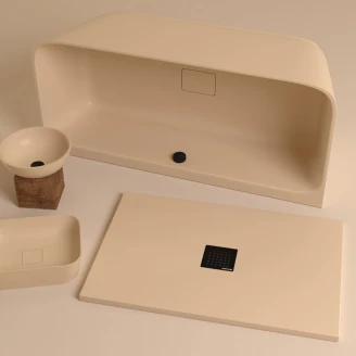Gjutmarmor Duschkar <strong>Marcelle</strong>  100x90 cm Beige Matt