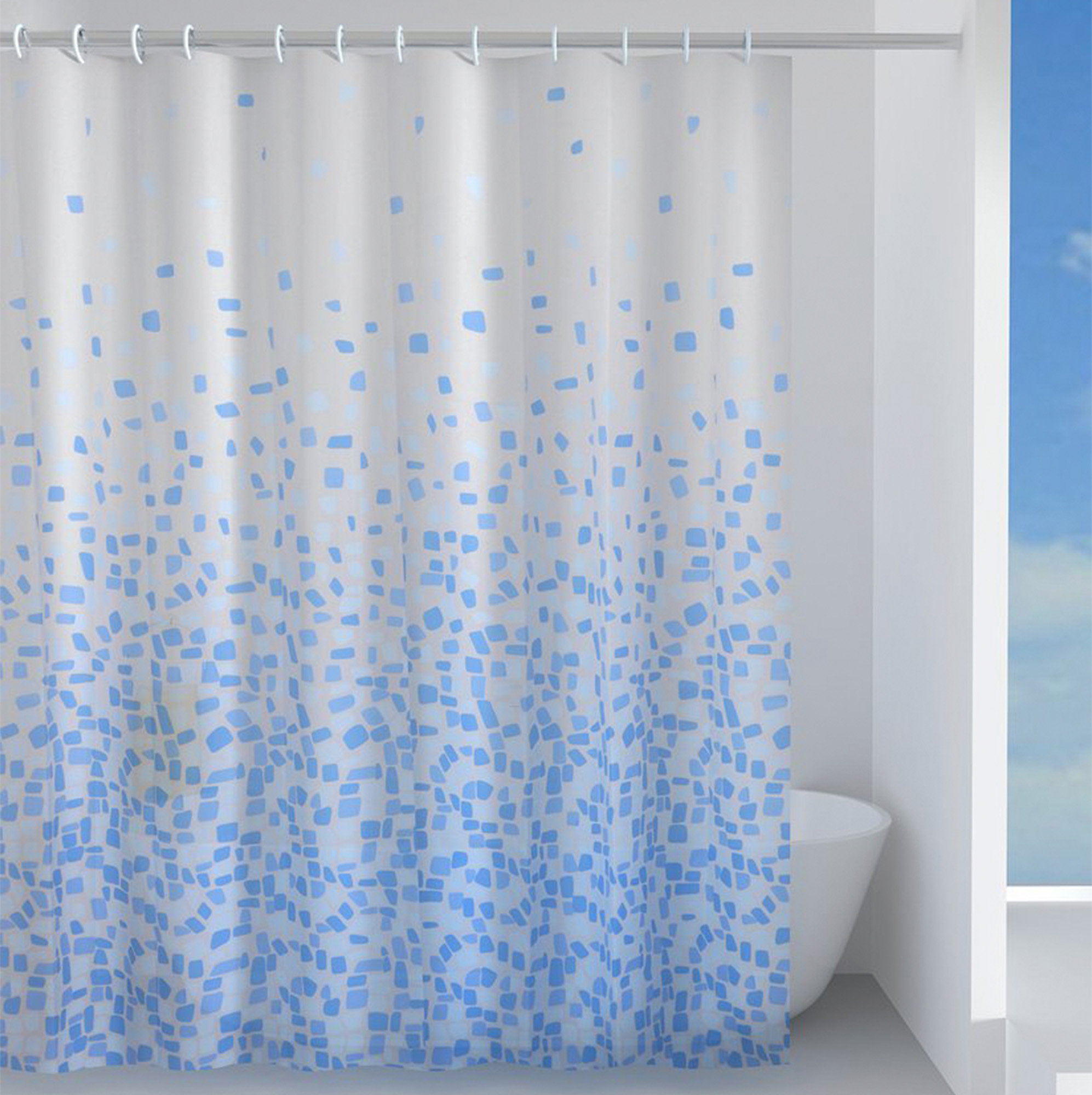 Duschdraperi Flora 180x200 cm Vit-Blå