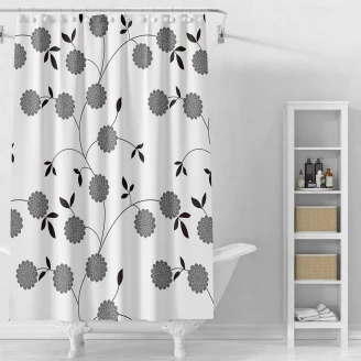 Duschdraperi Black Flowers 180x180 cm Vit