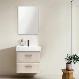Tvättställsskåp Gold <strong>Tandem</strong>  Beige Matt 60 cm med Butler Handfat Vit Blank