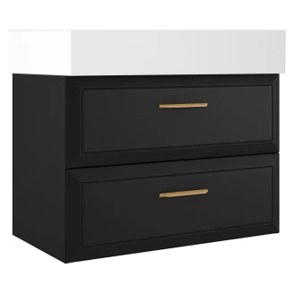 Tvättställsskåp Gold <strong>Tandem</strong>  Svart Matt 80 cm med Butler Handfat Vit Blank