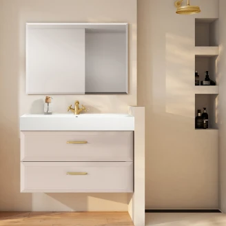 Tvättställsskåp Gold <strong>Tandem</strong>  Beige Matt 100 cm med Butler Handfat Vit Blank