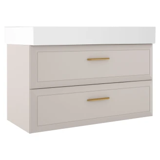 Tvättställsskåp Gold <strong>Tandem</strong>  Beige Matt 100 cm med Butler Handfat Vit Blank