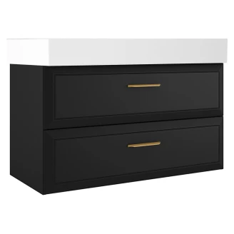 Tvättställsskåp Gold <strong>Tandem</strong>  Svart Matt 100 cm med Butler Handfat Vit Blank