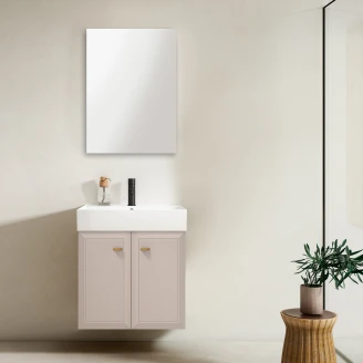 Tvättställsskåp Gold <strong>Tandem</strong>  Beige Matt 60 cm med Två Dörrar & Butler Handfat Vit Blank