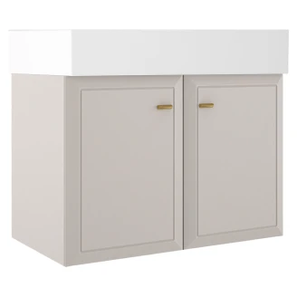 Tvättställsskåp Gold <strong>Tandem</strong>  Beige Matt 80 cm med Två Dörrar & Butler Handfat Vit Blank