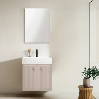 Tvättställsskåp Gold <strong>Tandem</strong>  Beige-Randig Matt 60 cm med Två Dörrar & Butler Handfat Vit Blank
