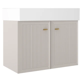 Tvättställsskåp Gold <strong>Tandem</strong>  Beige-Randig Matt 80 cm med Två Dörrar & Butler Handfat Vit Blank