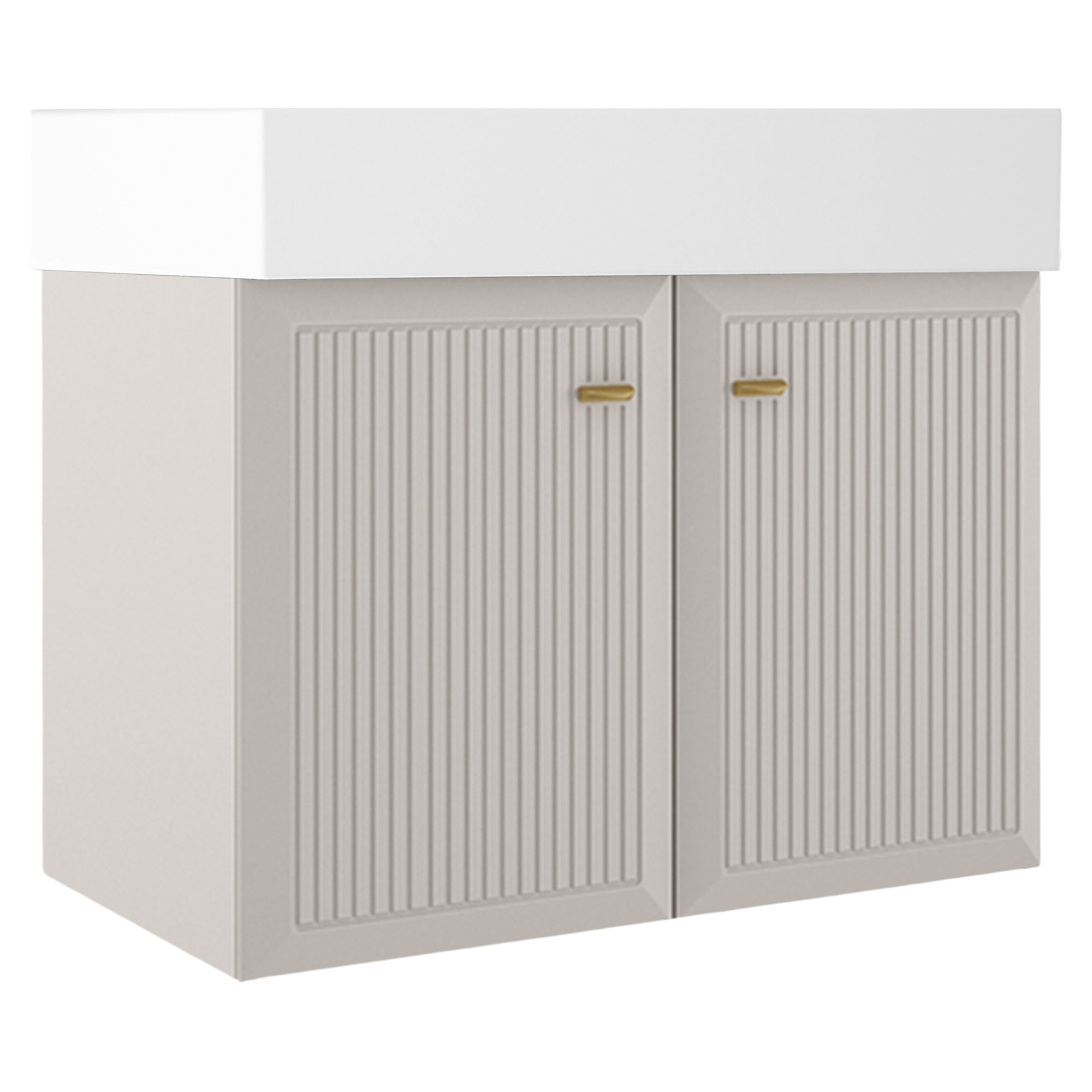 Tvättställsskåp Gold Tandem Beige-Randig Matt 80 cm med Två Dörrar & Butler Handfat Vit Blank