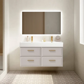 Dubbelt Tvättställsskåp Gold <strong>Tandem</strong>  Beige 120 cm med Butler Handfat Vit Blank