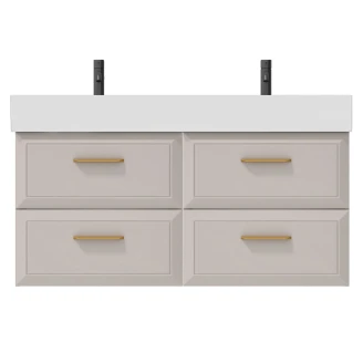 Dubbelt Tvättställsskåp Gold <strong>Tandem</strong>  Beige 120 cm med Butler Handfat Vit Blank