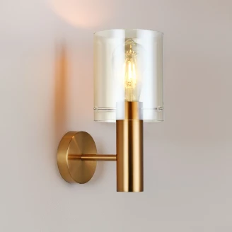 Vägglampa <strong>Lunessa</strong>  Uppåt Bärnsten, Mässing Blank