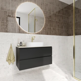 Tvättställsskåp Luna Svart 100 cm med Cosentino Bänkskiva Silestone Ljusbeige Polerad