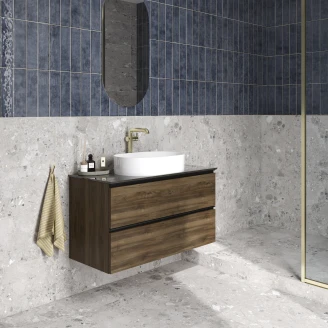 Tvättställsskåp Walnut Luna Trä 100 cm med Cosentino Bänkskiva Silestone Brun Polerad