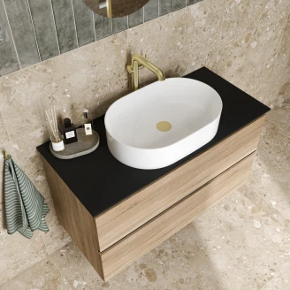 Tvättställsskåp Ek Luna Trä 100 cm med Cosentino Bänkskiva Dekton Svart Matt