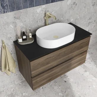 Tvättställsskåp Walnut Luna Trä 100 cm med Cosentino Bänkskiva Dekton Svart Matt