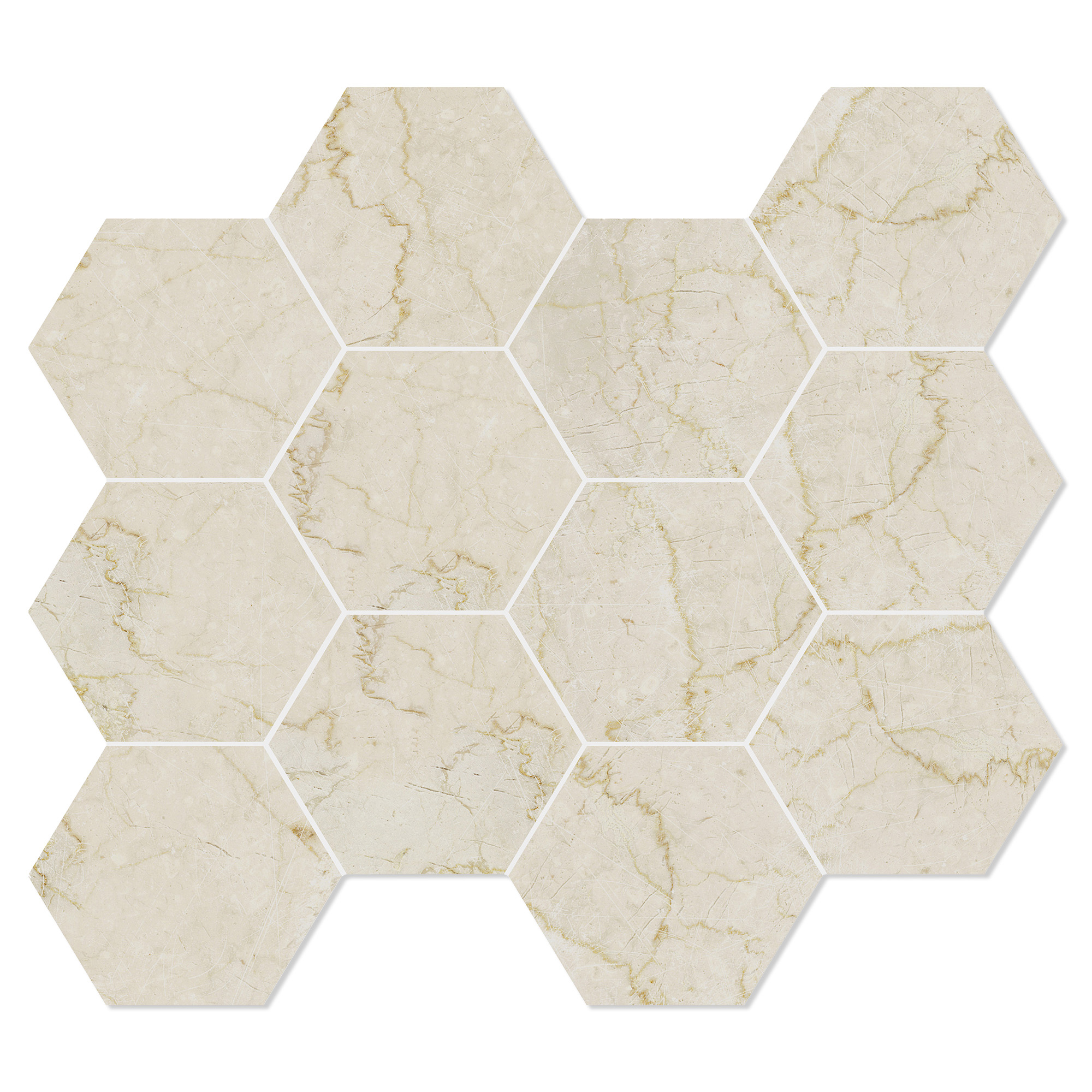 Unicomstarker Hexagon Mosaik Klinker Marmorea Botticino Matt 30x34 cm