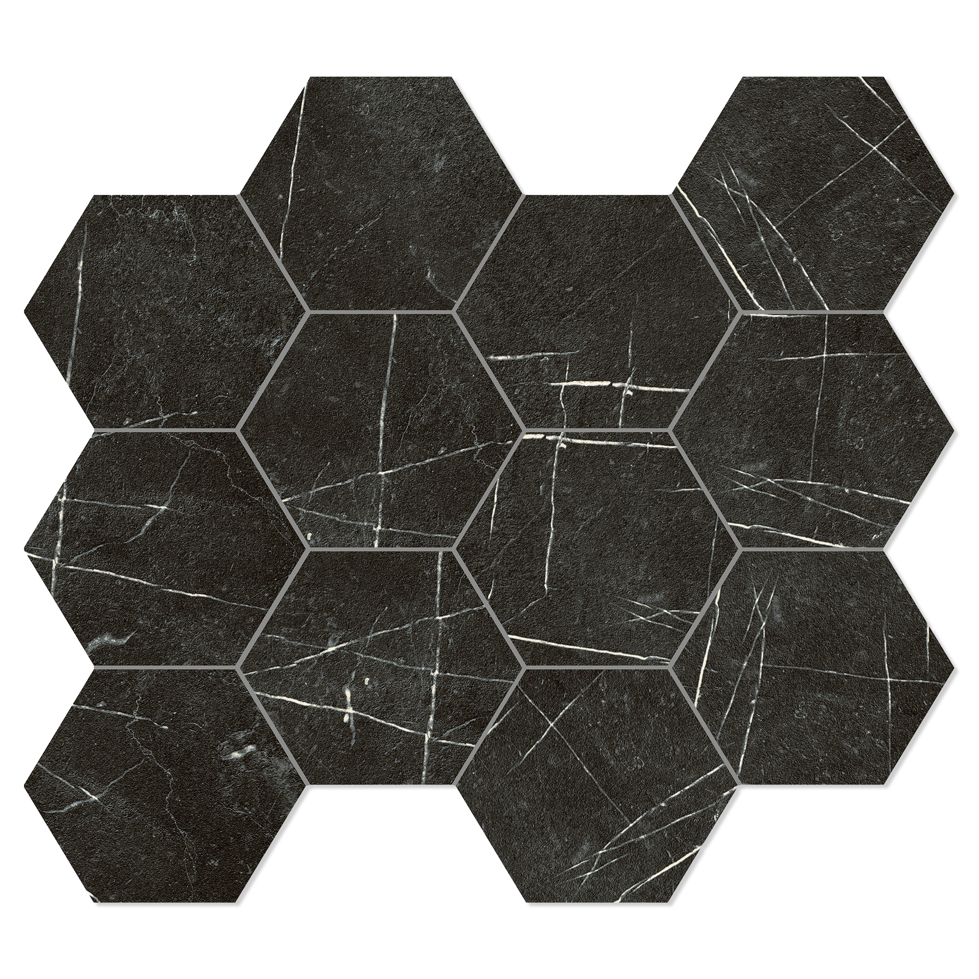 Unicomstarker Hexagon Mosaik Klinker Marmorea Nero Marquinia Matt 30x34 cm
