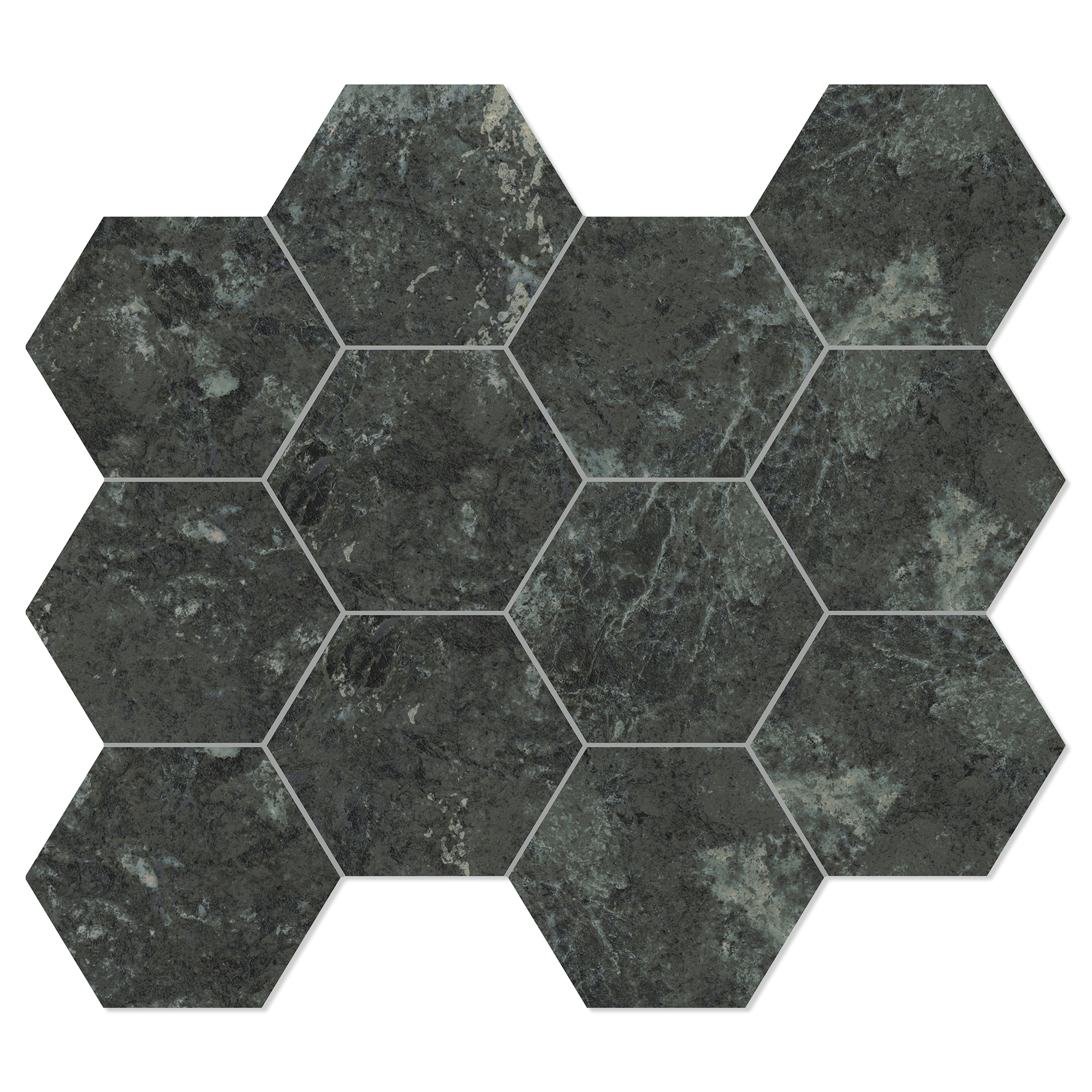 Unicomstarker Hexagon Mosaik Klinker Marmorea Verde Alpi Matt 30x34 cm