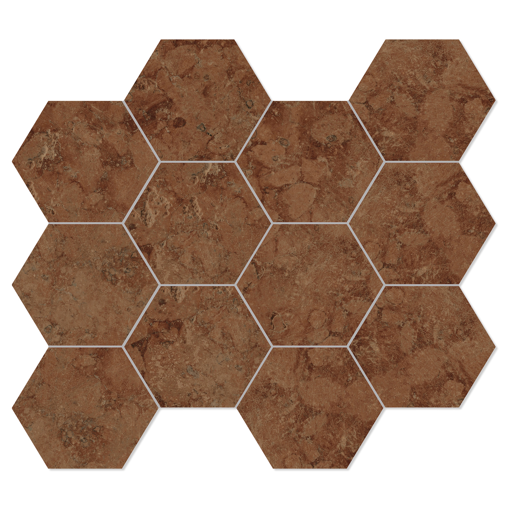 Unicomstarker Hexagon Mosaik Klinker Marmorea Rosso Verona Matt 30x34 cm