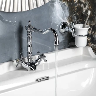 Tvättställsblandare <strong>Lancaster</strong>  Krom Blank med Retro Pip & Bottenventil