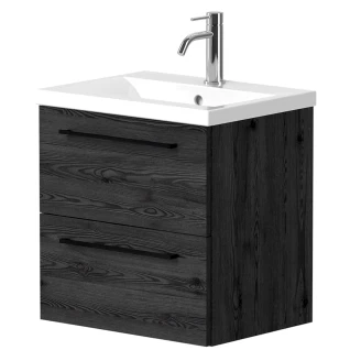 Tvättställsskåp <strong>Brook</strong>  Svart Ek Matt 50x38 cm med Handfat Vit & Handtagen Svart