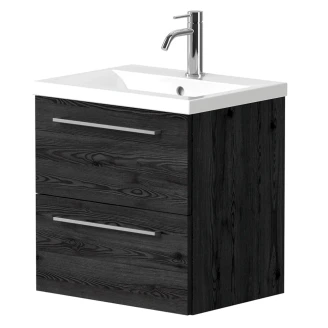 Tvättställsskåp <strong>Brook</strong>  Svart Ek Matt 50x38 cm med Handfat Vit & Handtagen Krom