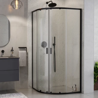 Duschhörn med Duschkar <strong>Nevoa</strong>  80x80 cm Rund Svart Matt