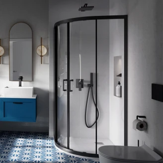 Duschhörn med Duschkar <strong>Nevoa</strong>  90x90 cm Rund Svart Matt