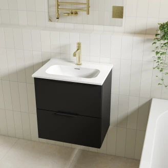 Tvättställsskåp <strong>Opus</strong>  Svart Matt 50x36 cm med Handfat Vit Blank